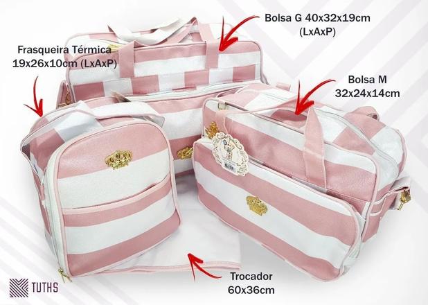 Kit Bolsa Maternidade Multifunção Listrado Rosa Com Branco - Espera Feliz Menor preço em Kit Bolsa Maternidade Multifunção Listrado Rosa Com Branco - Espera Feliz