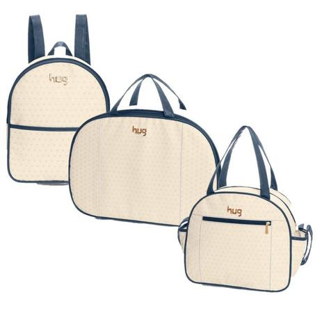 Kit bolsa maternidade Polka Bege 3 pçs Bolsa, Mochila e Mala - Hug é boa?