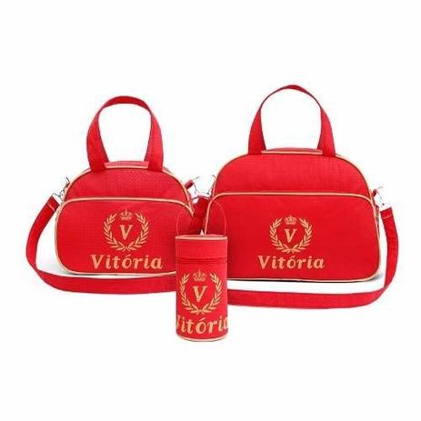 Kit Bolsa Maternidade Supreme Personalizada Vermelha Com Dourado - 3 Peças - Evundile Menor preço em Kit Bolsa Maternidade Supreme Personalizada Vermelha Com Dourado - 3 Peças - Evundile