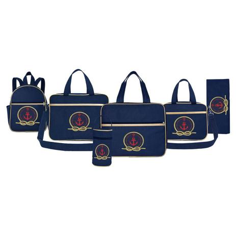 Kit Bolsa Saída Maternidade Tema Marinheiro Azul Marinho - 6 Peças - Evundile Menor preço em Kit Bolsa Saída Maternidade Tema Marinheiro Azul Marinho - 6 Peças - Evundile