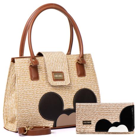 Kit Bolsas Femininas Disney Mickey Palha Transversal Com Carteira Mickey Porta Cartão - Carla Mello Menor preço em Kit Bolsas Femininas Disney Mickey Palha Transversal Com Carteira Mickey Porta Cartão - Carla Mello