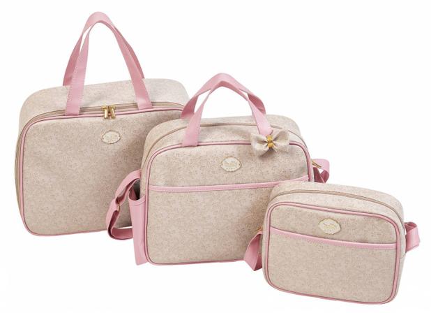 Kit Bolsas Maternidade Clássica 3 Peças Tutti Baby Bege com Rosa Menor preço em Kit Bolsas Maternidade Clássica 3 Peças Tutti Baby Bege com Rosa