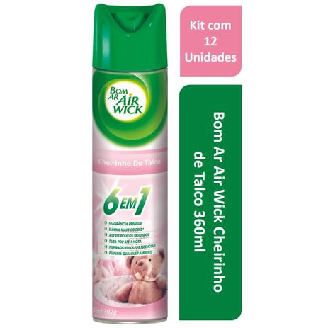 Kit Bom Ar Air Wick Cheirinho de Talco - 360ml Com 12 Menor preço em Kit Bom Ar Air Wick Cheirinho de Talco - 360ml Com 12