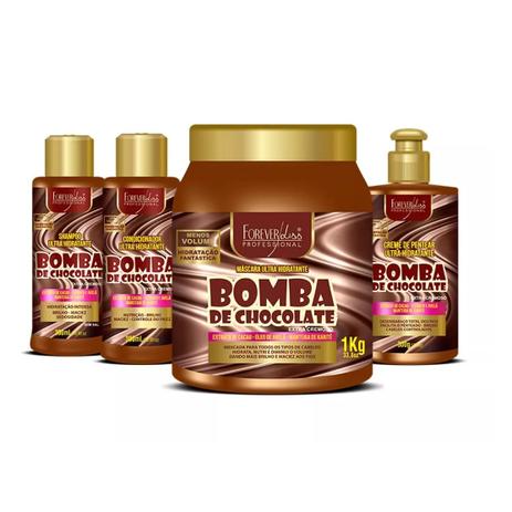 Kit Bomba de Chocolate Forever Liss - Masc 1k, Sh, Cond e Creme de Pentear 300ml Menor preço em Kit Bomba de Chocolate Forever Liss - Masc 1k, Sh, Cond e Creme de Pentear 300ml