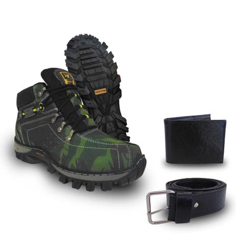 Kit Bota Coturno Masculino Em Couro Lona Camuflada Militar Com Porta Cartões + Cinto - TAM. 39 - Vegas Store Menor preço em Kit Bota Coturno Masculino Em Couro Lona Camuflada Militar Com Porta Cartões + Cinto - TAM. 39 - Vegas Store
