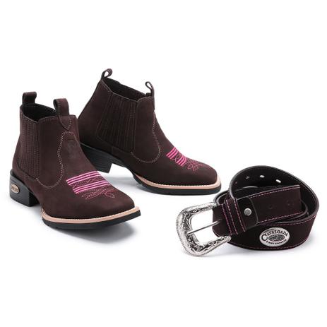 kit botina feminina bico quadrado com cinto country - Candieiros Menor preço em kit botina feminina bico quadrado com cinto country - Candieiros