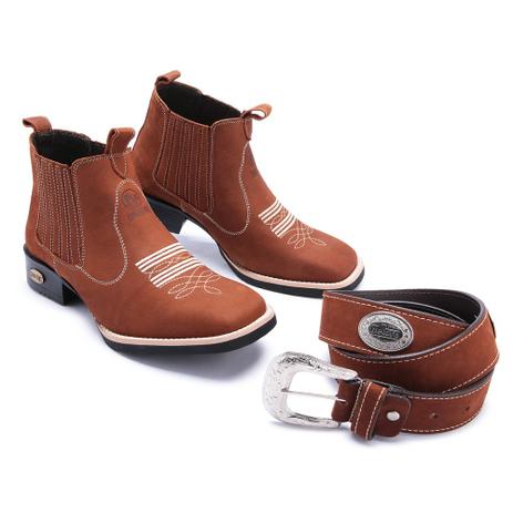 kit botina masculina bico quadrado com cinto country - Candieiros Menor preço em kit botina masculina bico quadrado com cinto country - Candieiros