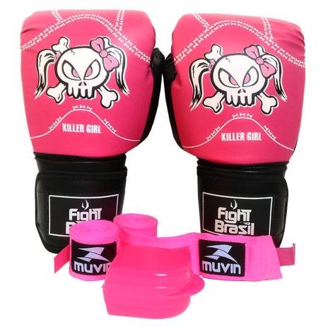 Kit Boxe Muay Thai Luva Bandagens Rosa Bucal 14 Oz Fight Brasil Menor preço em Kit Boxe Muay Thai Luva Bandagens Rosa Bucal 14 Oz Fight Brasil