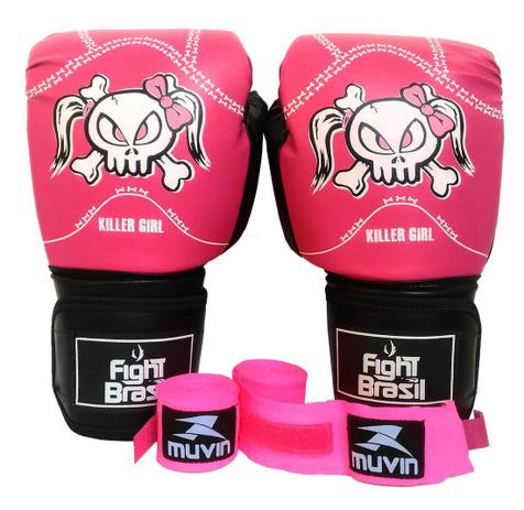 Kit Boxe Muay Thai Luva Com Bandagens Rosa 10 Oz Fight Brasil Feminino Menor preço em Kit Boxe Muay Thai Luva Com Bandagens Rosa 10 Oz Fight Brasil Feminino