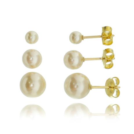 Kit Brinco Solitário Pérolas Folheado em Ouro 18k - Drusi Menor preço em Kit Brinco Solitário Pérolas Folheado em Ouro 18k - Drusi