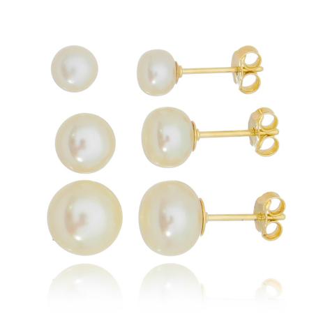 Kit Brincos de Pérola Bombom Dourado - Drusi Menor preço em Kit Brincos de Pérola Bombom Dourado - Drusi