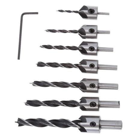 Kit Brocas Aço HSS 7pçs Fresas 3 a 10mm Chanfrador Rebaixador Cabeças de Parafusos Escareador Madeira - Deko Menor preço em Kit Brocas Aço HSS 7pçs Fresas 3 a 10mm Chanfrador Rebaixador Cabeças de Parafusos Escareador Madeira - Deko