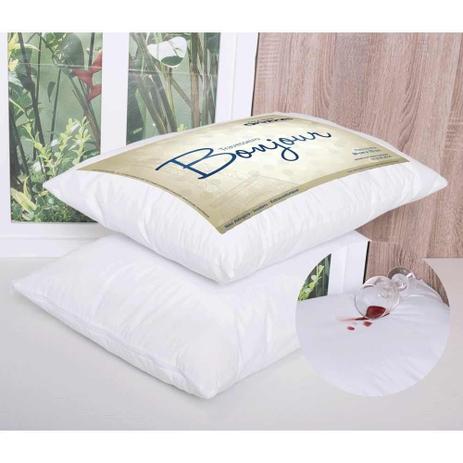Kit c/ 02 Travesseiros Bonjour Ortobom + Fronhas Impermeáveis Menor preço em Kit c/ 02 Travesseiros Bonjour Ortobom + Fronhas Impermeáveis