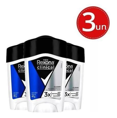 Kit C/03 Desodorantes Stick Rexona Clinical Creme Men 48g Menor preço em Kit C/03 Desodorantes Stick Rexona Clinical Creme Men 48g