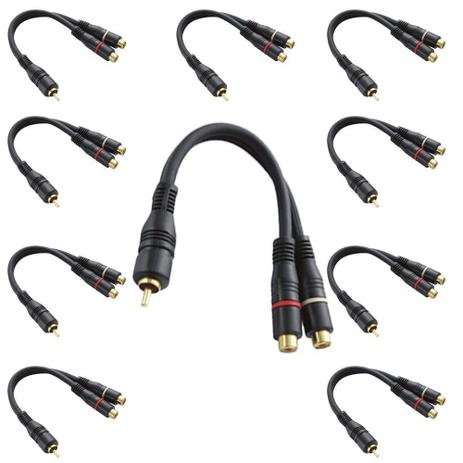 Kit C/ 10 Cabos de Audio Y Gold 20CM RCA Macho x 2 RCA Fêmea Preto - Oem Menor preço em Kit C/ 10 Cabos de Audio Y Gold 20CM RCA Macho x 2 RCA Fêmea Preto - Oem
