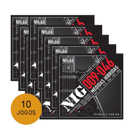KIT C/ 10 Encordoamentos NIG NH66 P/ Guitarra Hybrid Class 9/46 - EC0073K10 - Nig music Menor preço em KIT C/ 10 Encordoamentos NIG NH66 P/ Guitarra Hybrid Class 9/46 - EC0073K10 - Nig music