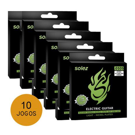 KIT C/ 10 Encordoamentos Solez P/ Guitarra SLG105 0.105/0.049 - EC0359K10 - Solez strings Menor preço em KIT C/ 10 Encordoamentos Solez P/ Guitarra SLG105 0.105/0.049 - EC0359K10 - Solez strings