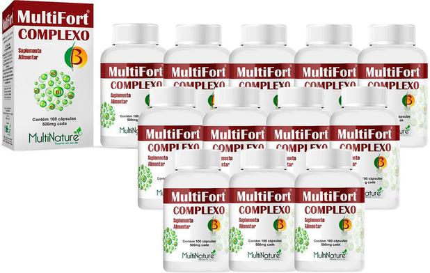 Kit C/ 12 Un. Vitamina Complexo B 500mg 1.200Cáps. MultiFort Menor preço em Kit C/ 12 Un. Vitamina Complexo B 500mg 1.200Cáps. MultiFort