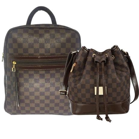 Kit C/ 2 Bolsas Mochila Estampa e Bolsa Saco Transversal Estampa Xadrez - Mevisto Menor preço em Kit C/ 2 Bolsas Mochila Estampa e Bolsa Saco Transversal Estampa Xadrez - Mevisto