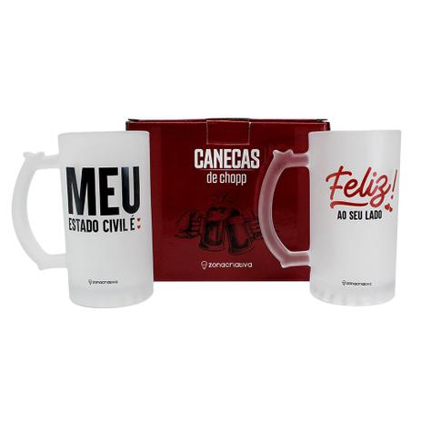 Kit c/2 caneca de chop fosco estado civil - 450ml - Zc Menor preço em Kit c/2 caneca de chop fosco estado civil - 450ml - Zc