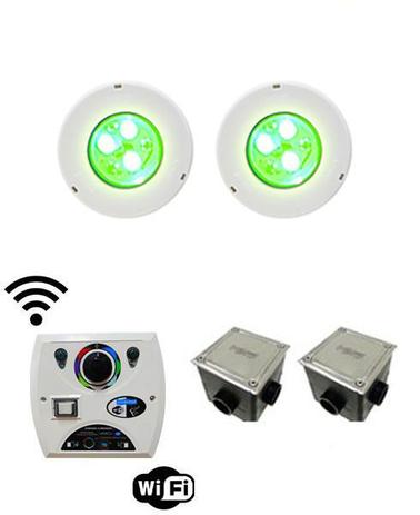 Kit c/ 2 Leds iluminação p/ Piscinas até 28m² Sodramar Modelo Hiper Led Rgb 9W Frontal Abs + Comando Four Fix Menor preço em Kit c/ 2 Leds iluminação p/ Piscinas até 28m² Sodramar Modelo Hiper Led Rgb 9W Frontal Abs + Comando Four Fix