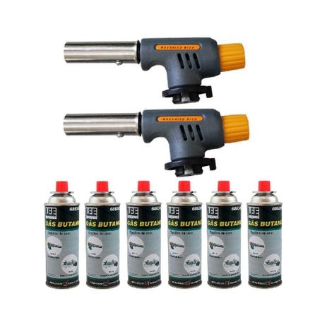 Kit C/2 Maçarico Culinario Acendimento Manual + 6 Refil de Gás - Lotus Menor preço em Kit C/2 Maçarico Culinario Acendimento Manual + 6 Refil de Gás - Lotus