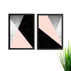 Kit c/2 quadros rosa/preto/concreto a3 moldura preta - Los quadros Menor preço em Kit c/2 quadros rosa/preto/concreto a3 moldura preta - Los quadros