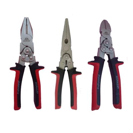 Kit C/3 Alicates Força Dupla Universal, Bico, Corte diagonal Worker Menor preço em Kit C/3 Alicates Força Dupla Universal, Bico, Corte diagonal Worker