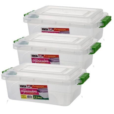Kit c/ 3 Caixa Organizadora Sistema Trava Fácil 2,5 Litros - Ercaplast Menor preço em Kit c/ 3 Caixa Organizadora Sistema Trava Fácil 2,5 Litros - Ercaplast
