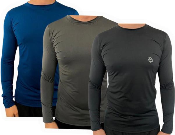 Kit c/ 3 camisas térmicas ice proteção uv50+ unissex preta azul cinza - LJ Camisas UV Menor preço em Kit c/ 3 camisas térmicas ice proteção uv50+ unissex preta azul cinza - LJ Camisas UV