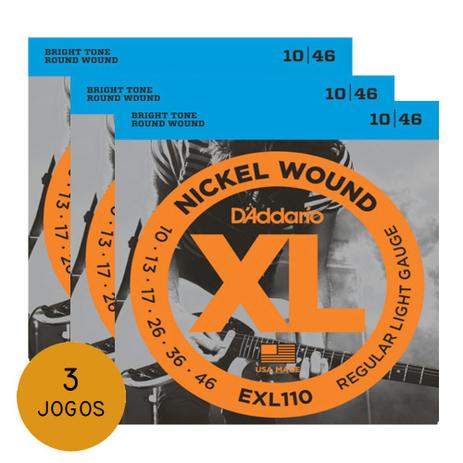 KIT C/ 3 Encordoamentos DAddario Light P/ Guitarra EXL110-B 10/46 - EC0079K3 Menor preço em KIT C/ 3 Encordoamentos DAddario Light P/ Guitarra EXL110-B 10/46 - EC0079K3
