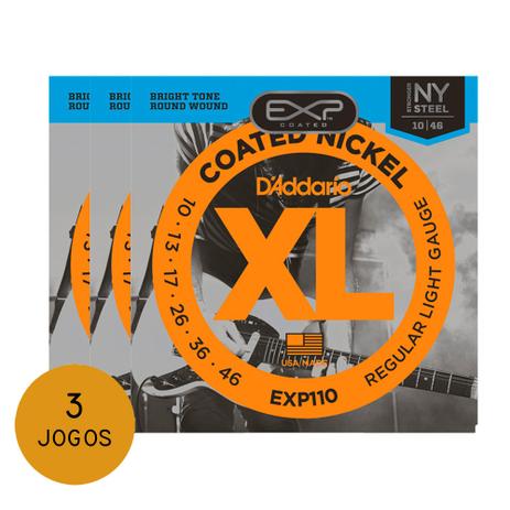 KIT C/ 3 Encordoamentos DAddario P/ Guitarra EXP110 10/46 - EC0082K3 Menor preço em KIT C/ 3 Encordoamentos DAddario P/ Guitarra EXP110 10/46 - EC0082K3