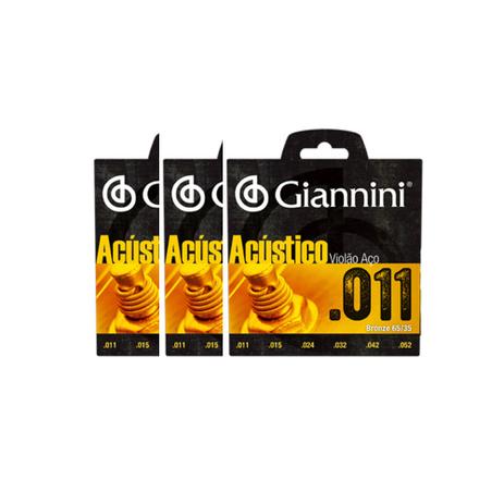 KIT C/ 3 Encordoamentos Giannini GESPW Violão Aço 0.011-0.052 - EC0178K3 Menor preço em KIT C/ 3 Encordoamentos Giannini GESPW Violão Aço 0.011-0.052 - EC0178K3