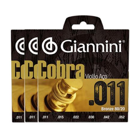 KIT C/ 3 Encordoamentos Giannini P/ Violão Aço Cobra CA82SL 11/52 - EC0277K3 Menor preço em KIT C/ 3 Encordoamentos Giannini P/ Violão Aço Cobra CA82SL 11/52 - EC0277K3