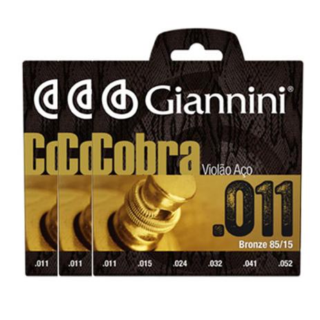 KIT C/ 3 Encordoamentos Giannini P/ Violão Aço Cobra GEEFLK 11/52 - EC0226K3 Menor preço em KIT C/ 3 Encordoamentos Giannini P/ Violão Aço Cobra GEEFLK 11/52 - EC0226K3