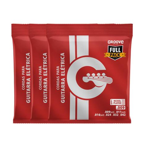 KIT C/ 3 Encordoamentos Groove P/ Guitarra GFP1 Full Package 0.09/0.42 - EC0341K3 Menor preço em KIT C/ 3 Encordoamentos Groove P/ Guitarra GFP1 Full Package 0.09/0.42 - EC0341K3