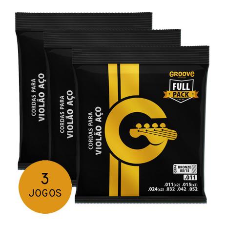 KIT C/ 3 Encordoamentos Groove P/ Violão Aço GFP4 Full Package 11/52 - EC0371K3 Menor preço em KIT C/ 3 Encordoamentos Groove P/ Violão Aço GFP4 Full Package 11/52 - EC0371K3