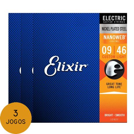 KIT C/ 3 Encordoamentos P/ Guitarra Elixir Custom Light Nanoweb 12027 9/46 - EC0217K3 - Elixir strings Menor preço em KIT C/ 3 Encordoamentos P/ Guitarra Elixir Custom Light Nanoweb 12027 9/46 - EC0217K3 - Elixir strings