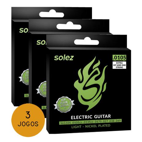 KIT C/ 3 Encordoamentos Solez P/ Guitarra SLG105 0.105/0.049 - EC0359K3 - Solez strings Menor preço em KIT C/ 3 Encordoamentos Solez P/ Guitarra SLG105 0.105/0.049 - EC0359K3 - Solez strings