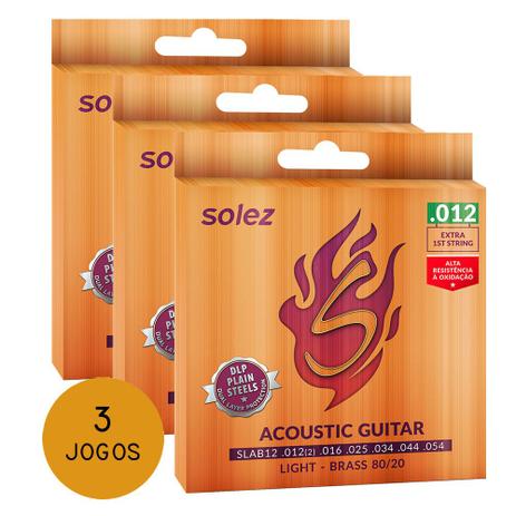 KIT C/ 3 Encordoamentos Solez P/ Violão Aço SLAB12 12/54 - EC0372K3 Menor preço em KIT C/ 3 Encordoamentos Solez P/ Violão Aço SLAB12 12/54 - EC0372K3