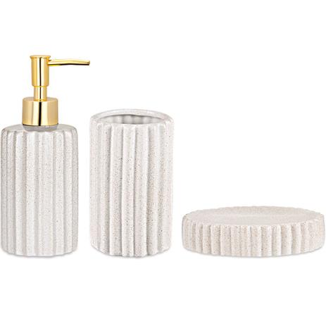 Kit c/3 peças para banheiro em cerâmica branco e dourado mart Menor preço em Kit c/3 peças para banheiro em cerâmica branco e dourado mart