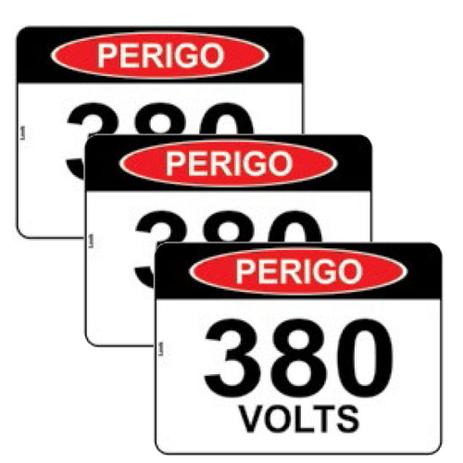 Kit c/ 3 placas sinalização - perigo 380 volts - 15x20 - look Menor preço em Kit c/ 3 placas sinalização - perigo 380 volts - 15x20 - look