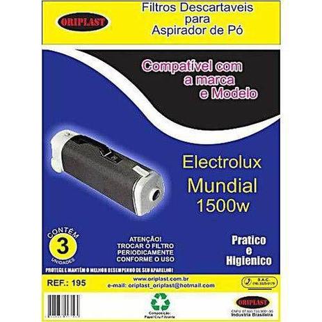 Kit c/3 Sacos Descartáveis Aspirador Electrolux Mundial 1500W/1200W Z110/Z327 - Oriplast Menor preço em Kit c/3 Sacos Descartáveis Aspirador Electrolux Mundial 1500W/1200W Z110/Z327 - Oriplast