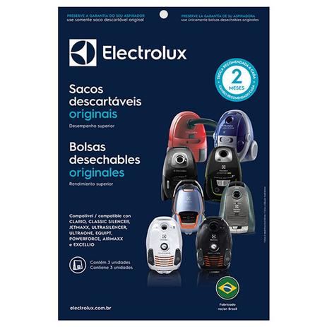 Kit c/ 3 Sacos Originais p/ Aspiradores Electrolux: Clario, Jetmaxx, Ultrasilencer, Equipt e outros (SBECL) Menor preço em Kit c/ 3 Sacos Originais p/ Aspiradores Electrolux: Clario, Jetmaxx, Ultrasilencer, Equipt e outros (SBECL)