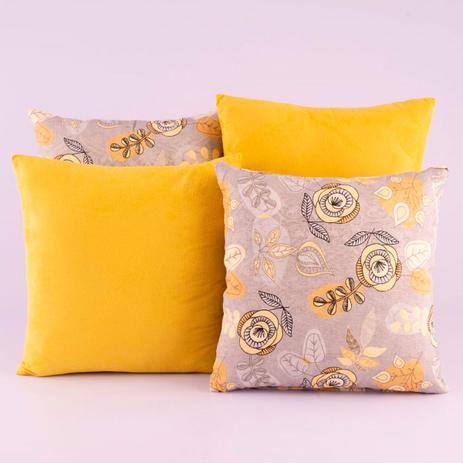 Kit c/ 4 Almofadas Cheias Decorativas Amarelo/Cinza Floral 04 Peças c/ Refil - Dourados enxovais Menor preço em Kit c/ 4 Almofadas Cheias Decorativas Amarelo/Cinza Floral 04 Peças c/ Refil - Dourados enxovais