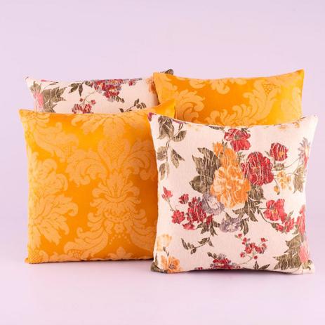 Kit c/ 4 Almofadas Cheias Decorativas Amarelo Estampa Floral 04 Peças c/ Refil - Dourados enxovais Menor preço em Kit c/ 4 Almofadas Cheias Decorativas Amarelo Estampa Floral 04 Peças c/ Refil - Dourados enxovais