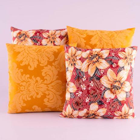 Kit c/ 4 Almofadas Cheias Decorativas Amarelo/Vermelho Floral 04 Peças c/ Refil - Dourados enxovais Menor preço em Kit c/ 4 Almofadas Cheias Decorativas Amarelo/Vermelho Floral 04 Peças c/ Refil - Dourados enxovais