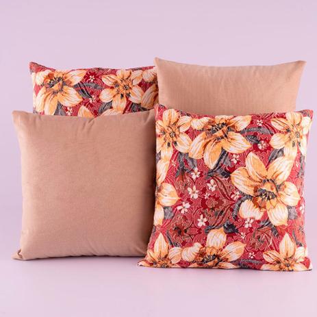Kit c/ 4 Almofadas Cheias Decorativas Floral Bege 04 Peças c/ Refil - Dourados enxovais Menor preço em Kit c/ 4 Almofadas Cheias Decorativas Floral Bege 04 Peças c/ Refil - Dourados enxovais