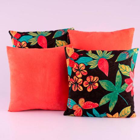 Kit c/ 4 Almofadas Cheias Decorativas Goiaba/Preto Floral 04 Peças c/ Refil - Dourados enxovais Menor preço em Kit c/ 4 Almofadas Cheias Decorativas Goiaba/Preto Floral 04 Peças c/ Refil - Dourados enxovais
