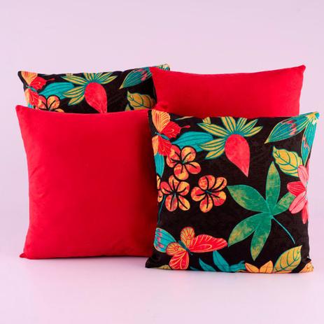 Kit c/ 4 Almofadas Cheias Decorativas Vermelho/Preto Floral 04 Peças c/ Refil - Dourados enxovais Menor preço em Kit c/ 4 Almofadas Cheias Decorativas Vermelho/Preto Floral 04 Peças c/ Refil - Dourados enxovais